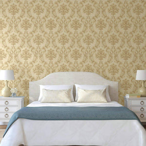 Luxury Beige Damask Floral 3D Embossed Wallpaper, Traditional Non-Woven Wall Covering, 41.7"W x 398"H, Washable Removable for