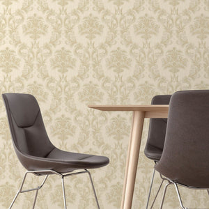 Luxury Cream Damask Floral 3D Embossed Wallpaper, Traditional Non-Woven Wall Covering, 41.7"W x 398"H, Washable Removable for