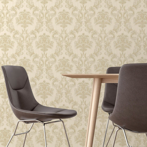 Luxury Cream Damask Floral 3D Embossed Wallpaper, Traditional Non-Woven Wall Covering, 41.7"W x 398"H, Washable Removable for