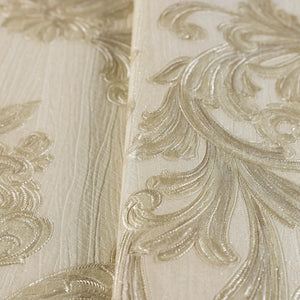 Luxury Cream Damask Floral 3D Embossed Wallpaper, Traditional Non-Woven Wall Covering, 41.7"W x 398"H, Washable Removable for