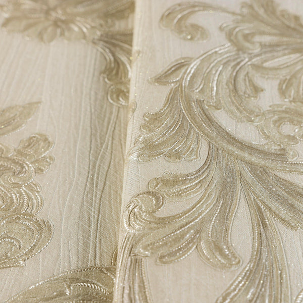 Luxury Cream Damask Floral 3D Embossed Wallpaper, Traditional Non-Woven Wall Covering, 41.7"W x 398"H, Washable Removable for