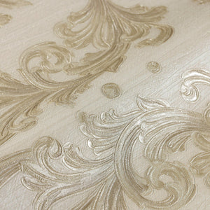 Luxury Cream Damask Floral 3D Embossed Wallpaper, Traditional Non-Woven Wall Covering, 41.7"W x 398"H, Washable Removable for