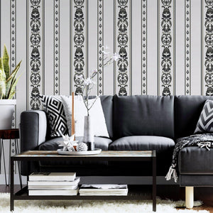 Luxury Black Striped Stripe 3D Embossed Wallpaper, Traditional Non-Woven Wall Covering, 41.7"W x 398"H, Washable Removable fo