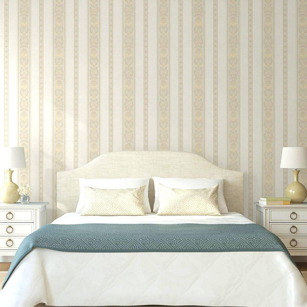 Luxury Beige Striped Stripe 3D Embossed Wallpaper, Traditional Non-Woven Wall Covering, 41.7"W x 398"H, Washable Removable fo