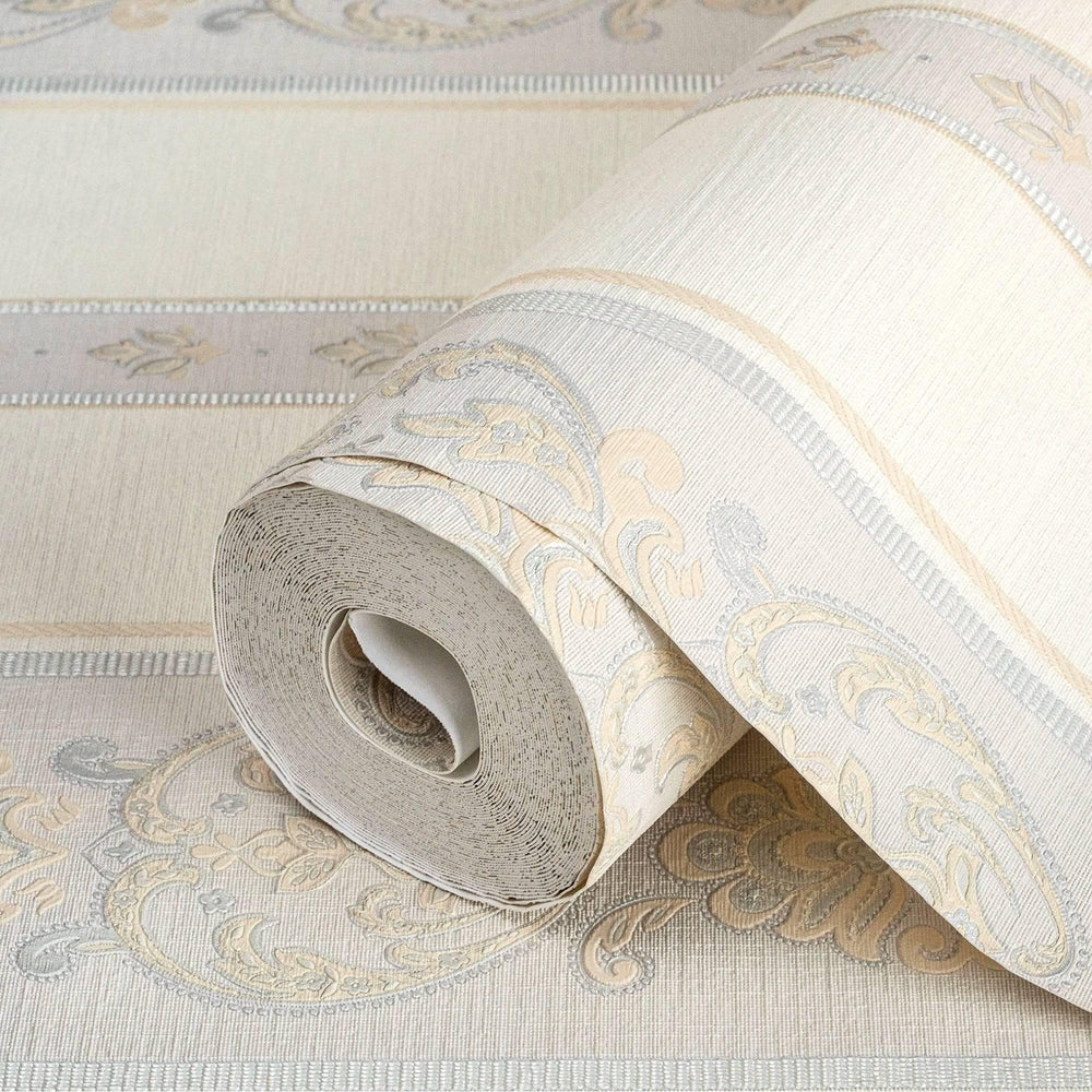 Luxury Beige Striped Stripe 3D Embossed Wallpaper, Traditional Non-Woven Wall Covering, 41.7"W x 398"H, Washable Removable fo