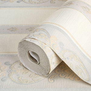 Luxury Beige Striped Stripe 3D Embossed Wallpaper, Traditional Non-Woven Wall Covering, 41.7"W x 398"H, Washable Removable fo