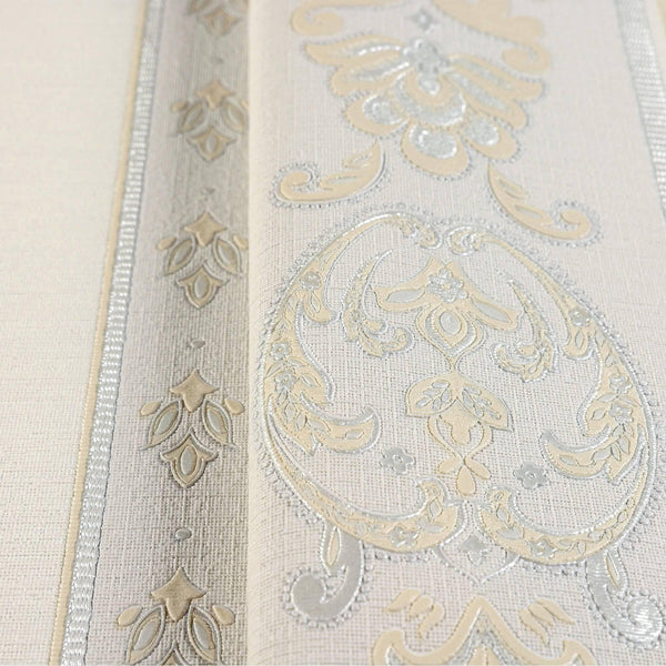 Luxury Beige Striped Stripe 3D Embossed Wallpaper, Traditional Non-Woven Wall Covering, 41.7"W x 398"H, Washable Removable fo