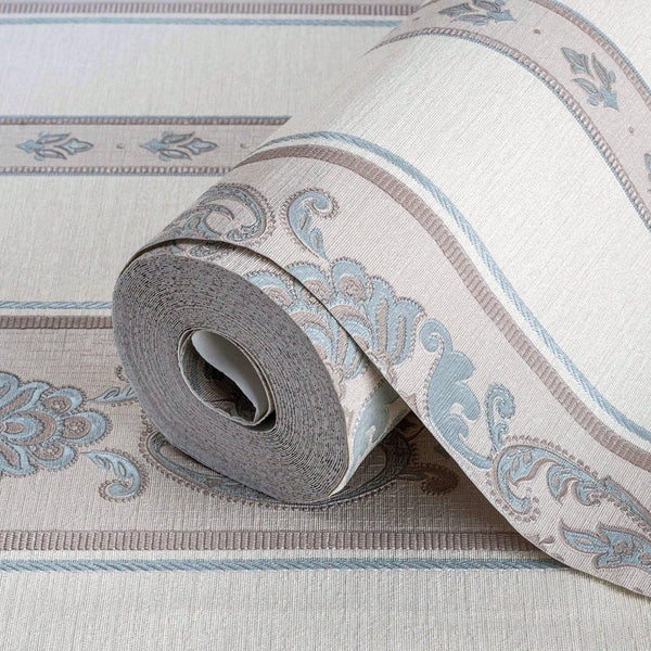 Luxury Beige Striped Stripe 3D Embossed Wallpaper, Traditional Non-Woven Wall Covering, 41.7"W x 398"H, Washable Removable fo