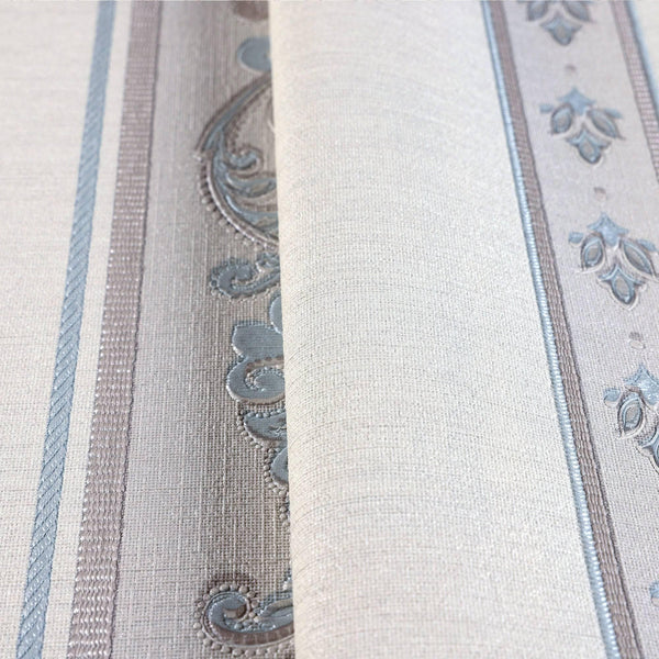 Luxury Beige Striped Stripe 3D Embossed Wallpaper, Traditional Non-Woven Wall Covering, 41.7"W x 398"H, Washable Removable fo