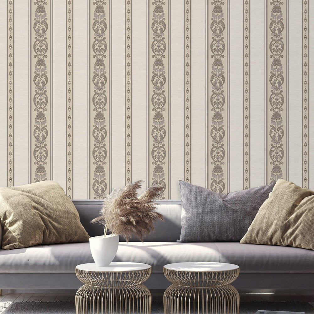 Luxury Beige Striped Stripe 3D Embossed Wallpaper, Traditional Non-Woven Wall Covering, 41.7"W x 398"H, Washable Removable fo