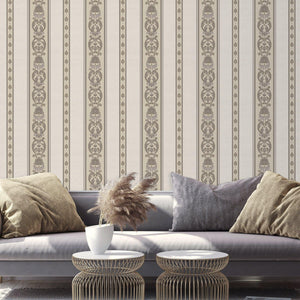 Luxury Beige Striped Stripe 3D Embossed Wallpaper, Traditional Non-Woven Wall Covering, 41.7"W x 398"H, Washable Removable fo