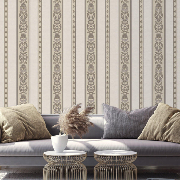 Luxury Beige Striped Stripe 3D Embossed Wallpaper, Traditional Non-Woven Wall Covering, 41.7"W x 398"H, Washable Removable fo