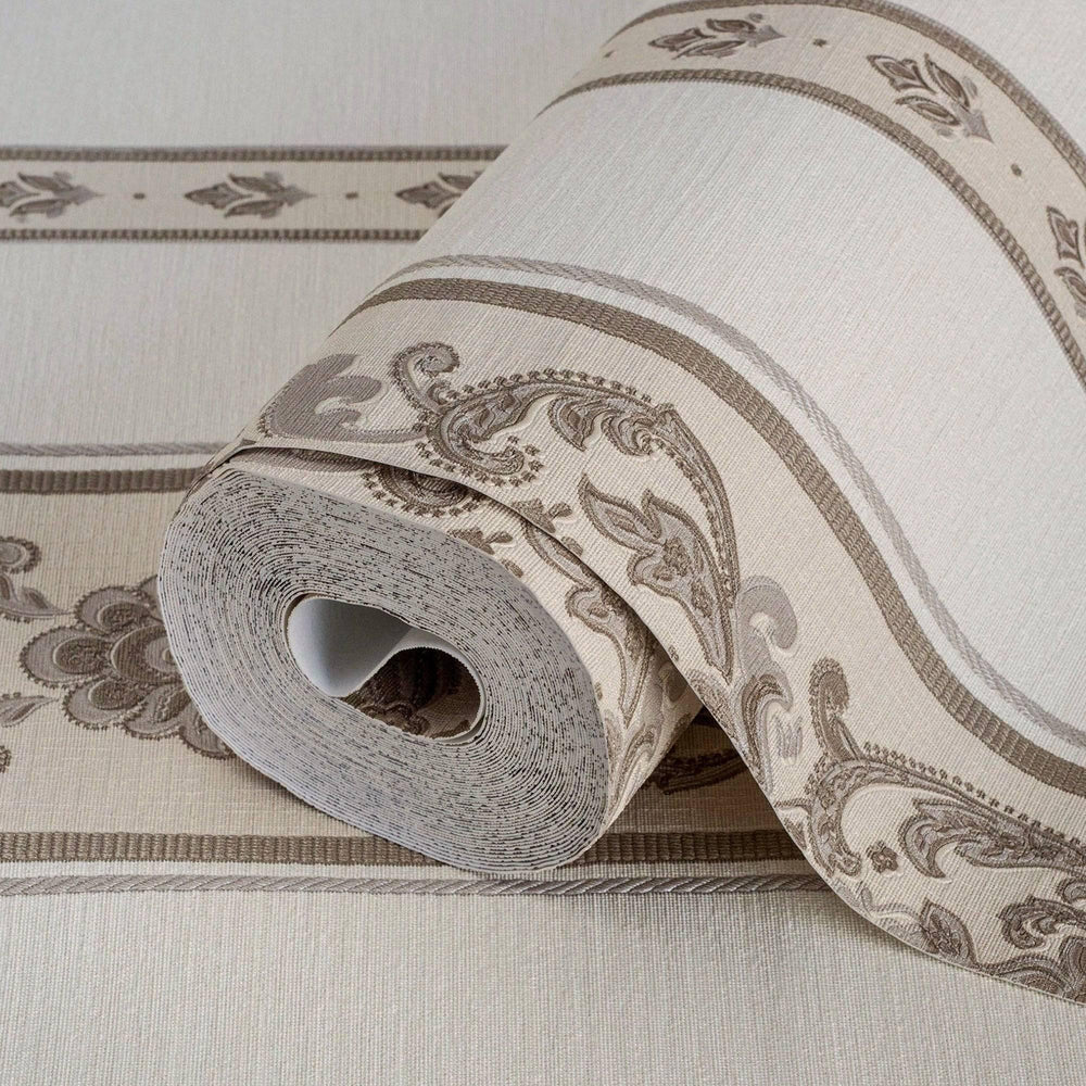 Luxury Beige Striped Stripe 3D Embossed Wallpaper, Traditional Non-Woven Wall Covering, 41.7"W x 398"H, Washable Removable fo
