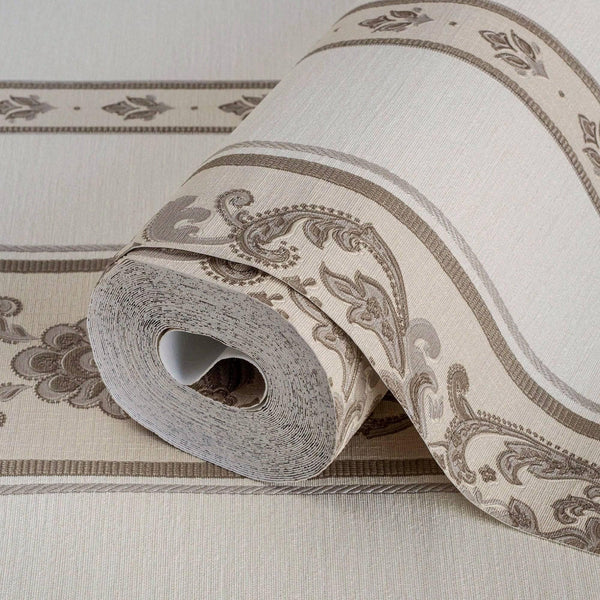 Luxury Beige Striped Stripe 3D Embossed Wallpaper, Traditional Non-Woven Wall Covering, 41.7"W x 398"H, Washable Removable fo