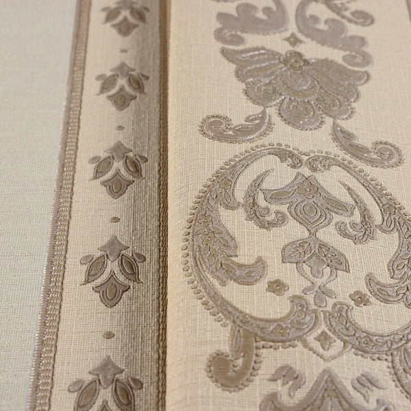 Luxury Beige Striped Stripe 3D Embossed Wallpaper, Traditional Non-Woven Wall Covering, 41.7"W x 398"H, Washable Removable fo