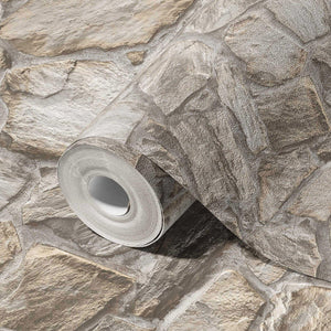Luxury Beige Stone Textured Wallpaper, Boho Non-Woven Wall Covering, 41.7"W x 398"H, Washable Removable for Living Room Bedro