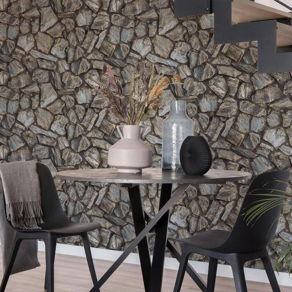 Luxury Gray Stone Textured Wallpaper, Contemporary Non-Woven Wall Covering, 41.7"W x 398"H, Washable Removable for Living Roo