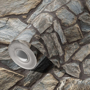 Luxury Gray Stone Textured Wallpaper, Contemporary Non-Woven Wall Covering, 41.7"W x 398"H, Washable Removable for Living Roo