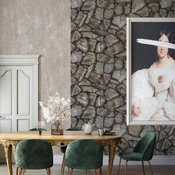 Luxury Gray Stone Textured Wallpaper, Contemporary Non-Woven Wall Covering, 41.7"W x 398"H, Washable Removable for Living Roo
