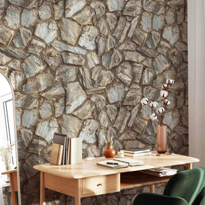 Luxury Brown Stone Textured Wallpaper, Industrial Non-Woven Wall Covering, 41.7"W x 398"H, Washable Removable for Living Room