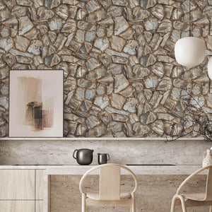 Luxury Brown Stone Textured Wallpaper, Industrial Non-Woven Wall Covering, 41.7"W x 398"H, Washable Removable for Living Room