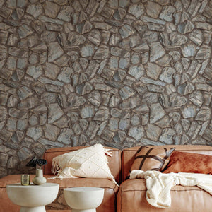 Luxury Brown Stone Textured Wallpaper, Industrial Non-Woven Wall Covering, 41.7"W x 398"H, Washable Removable for Living Room