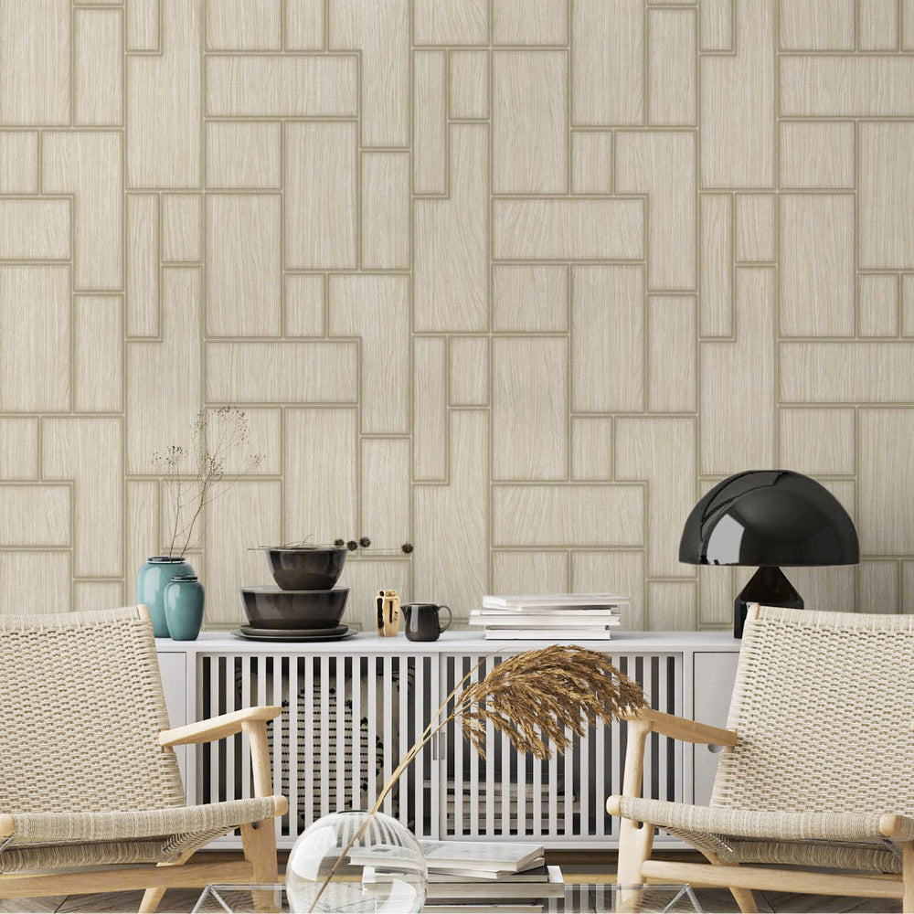 Luxury Beige Wood Textured 3D Embossed Wallpaper, Industrial Non-Woven Wall Covering, 41.7"W x 398"H, Washable Removable for 