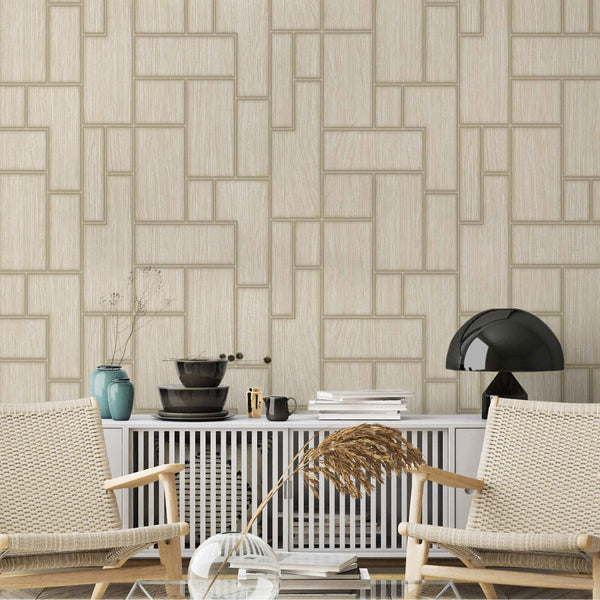 Luxury Beige Wood Textured 3D Embossed Wallpaper, Industrial Non-Woven Wall Covering, 41.7"W x 398"H, Washable Removable for 