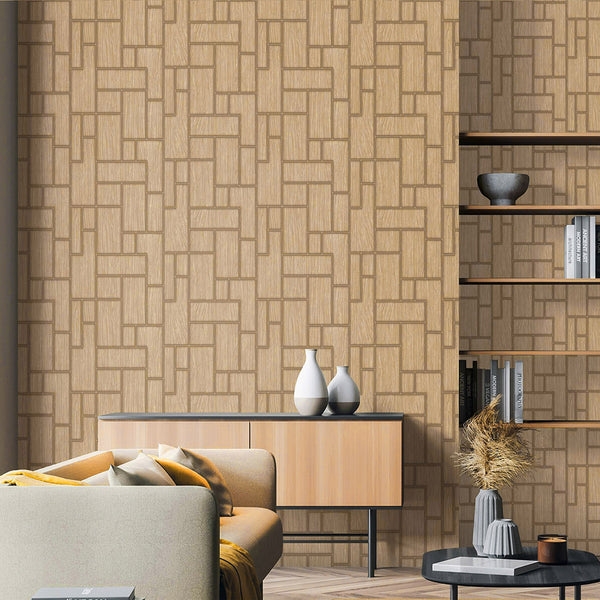 Luxury Brown Wood Textured 3D Embossed Wallpaper, Industrial Non-Woven Wall Covering, 41.7"W x 398"H, Washable Removable for 
