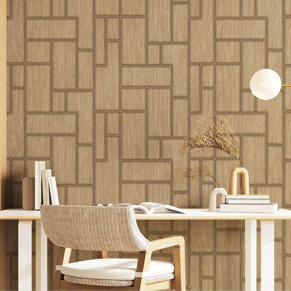 Luxury Brown Wood Textured 3D Embossed Wallpaper, Industrial Non-Woven Wall Covering, 41.7"W x 398"H, Washable Removable for 
