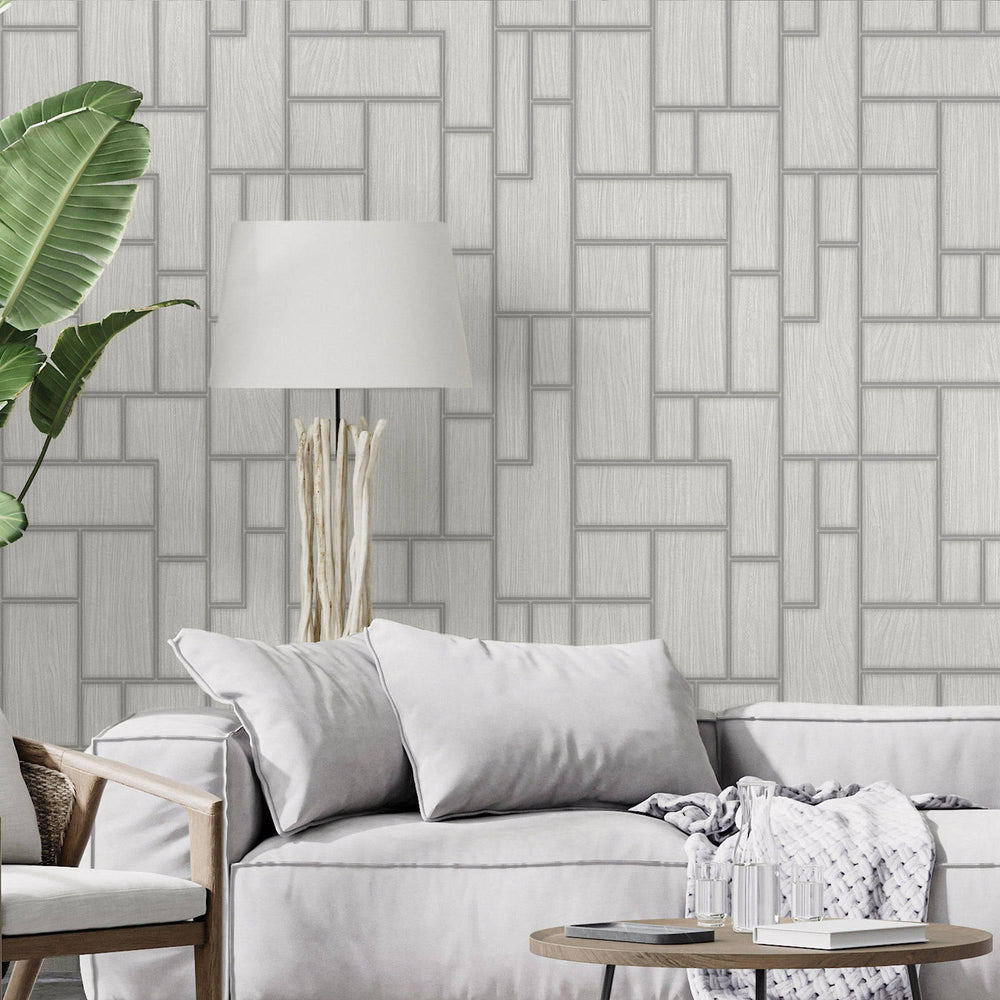 Luxury White Wood Textured 3D Embossed Wallpaper, Industrial Non-Woven Wall Covering, 41.7"W x 398"H, Washable Removable for 