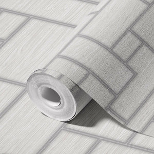 Luxury White Wood Textured 3D Embossed Wallpaper, Industrial Non-Woven Wall Covering, 41.7"W x 398"H, Washable Removable for 