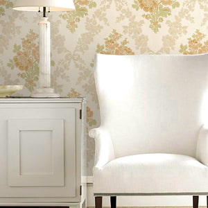 Luxury Cream Floral Textured Wallpaper, Traditional Non-Woven Wall Covering, 41.7"W x 614"H, Washable Removable for Living Ro