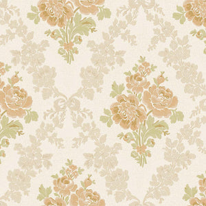 Luxury Cream Floral Textured Wallpaper, Traditional Non-Woven Wall Covering, 41.7"W x 614"H, Washable Removable for Living Ro
