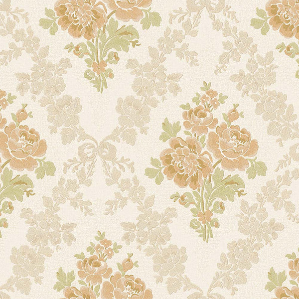 Luxury Cream Floral Textured Wallpaper, Traditional Non-Woven Wall Covering, 41.7"W x 614"H, Washable Removable for Living Ro