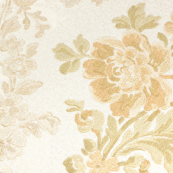 Luxury Cream Floral Textured Wallpaper, Traditional Non-Woven Wall Covering, 41.7"W x 614"H, Washable Removable for Living Ro