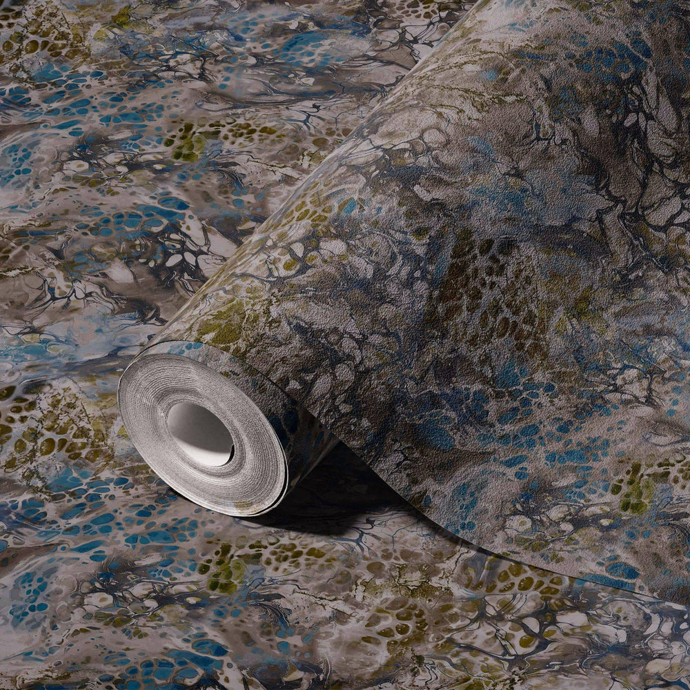 Luxury Blue Marble Stone Textured Wallpaper, Industrial Non-Woven Wall Covering, 41.7"W x 614"H, Washable Removable for Livin