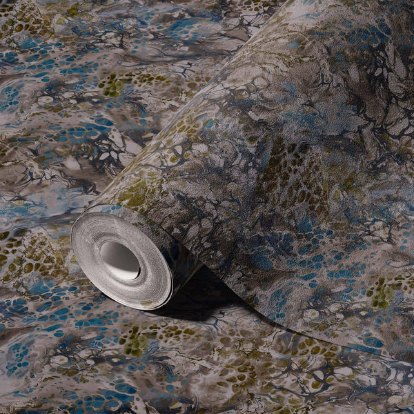Luxury Blue Marble Stone Textured Wallpaper, Industrial Non-Woven Wall Covering, 41.7"W x 614"H, Washable Removable for Livin
