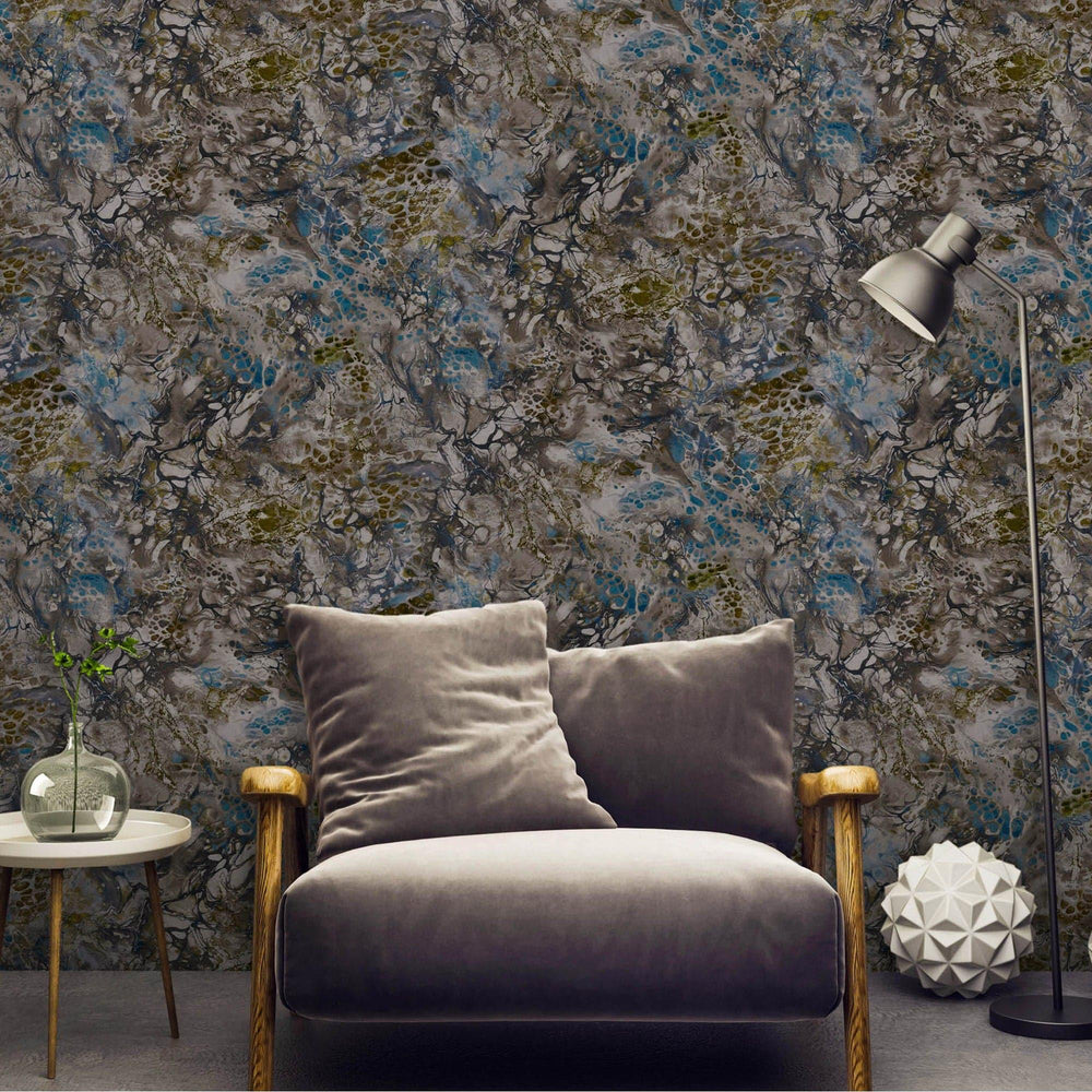 Luxury Blue Marble Stone Textured Wallpaper, Industrial Non-Woven Wall Covering, 41.7"W x 614"H, Washable Removable for Livin