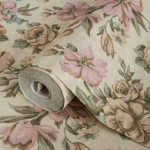 Luxury Cream Floral Textured Wallpaper, Boho Non-Woven Wall Covering, 41.7"W x 614"H, Washable Removable for Living Room Bedr