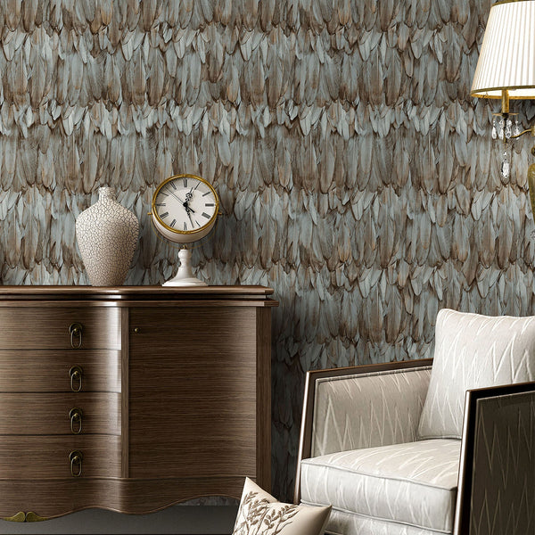Luxury Brown Bird Birds 3D Embossed Wallpaper, Premium Non-Woven Wall Covering, 41.7"W x 614"H, Washable Removable for Living