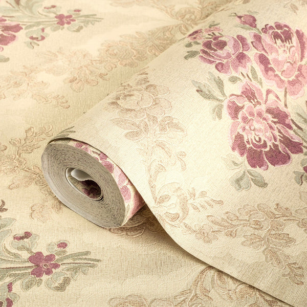Luxury Beige Floral Geometric Textured Wallpaper, Farmhouse Non-Woven Wall Covering, 41.7"W x 614"H, Washable Removable for L