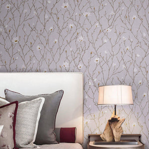 Luxury Gray Floral Chinoiserie Wallpaper, Premium Non-Woven Wall Covering, 41.7"W x 398"H, Washable Removable for Living Room