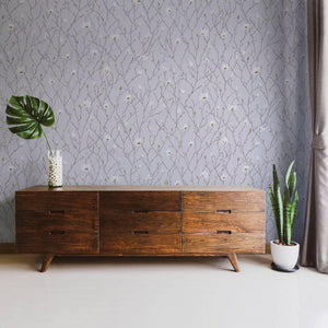 Luxury Gray Floral Chinoiserie Wallpaper, Premium Non-Woven Wall Covering, 41.7"W x 398"H, Washable Removable for Living Room