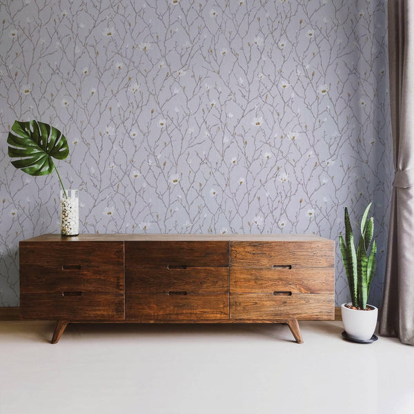 Luxury Gray Floral Chinoiserie Wallpaper, Premium Non-Woven Wall Covering, 41.7"W x 398"H, Washable Removable for Living Room