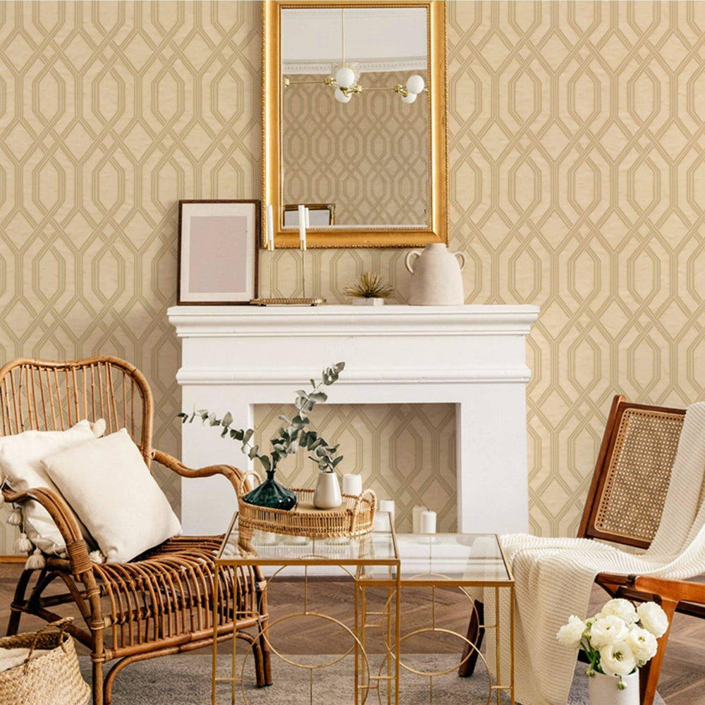 Luxury Beige Geometric Embossed 3D Embossed Wallpaper, Mediterranean Non-Woven Wall Covering, 41.7"W x 614"H, Washable Remova