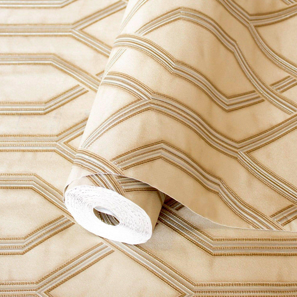 Luxury Beige Geometric Embossed 3D Embossed Wallpaper, Mediterranean Non-Woven Wall Covering, 41.7"W x 614"H, Washable Remova