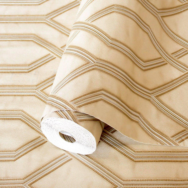 Luxury Beige Geometric Embossed 3D Embossed Wallpaper, Mediterranean Non-Woven Wall Covering, 41.7"W x 614"H, Washable Remova