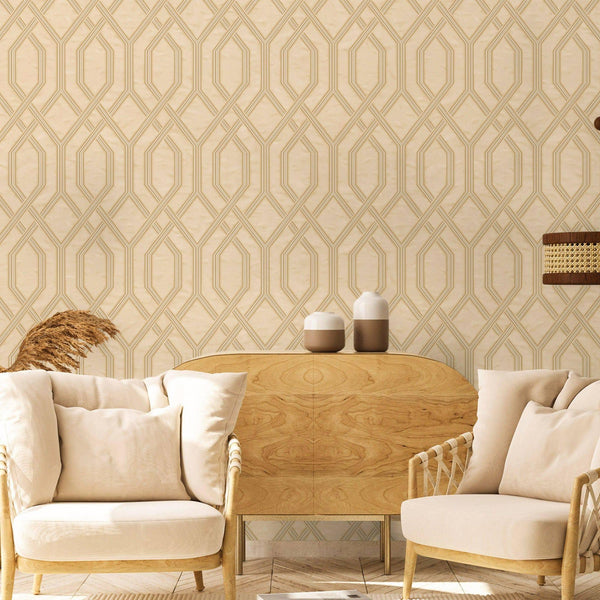 Luxury Beige Geometric Embossed 3D Embossed Wallpaper, Mediterranean Non-Woven Wall Covering, 41.7"W x 614"H, Washable Remova