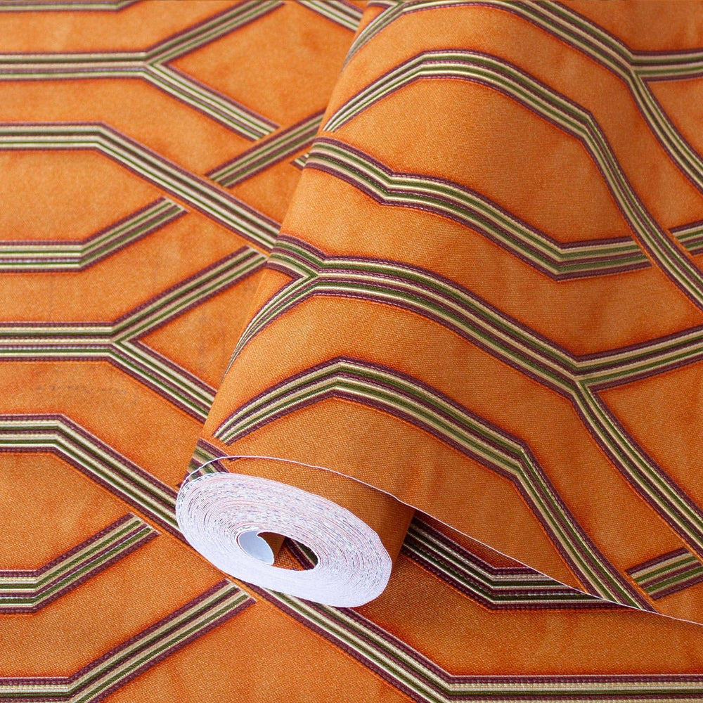 Luxury Orange Geometric Embossed 3D Embossed Wallpaper, Boho Non-Woven Wall Covering, 41.7"W x 614"H, Washable Removable for 